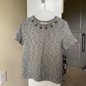 Ann Taylor Loft Heathered Grey Jeweled Top